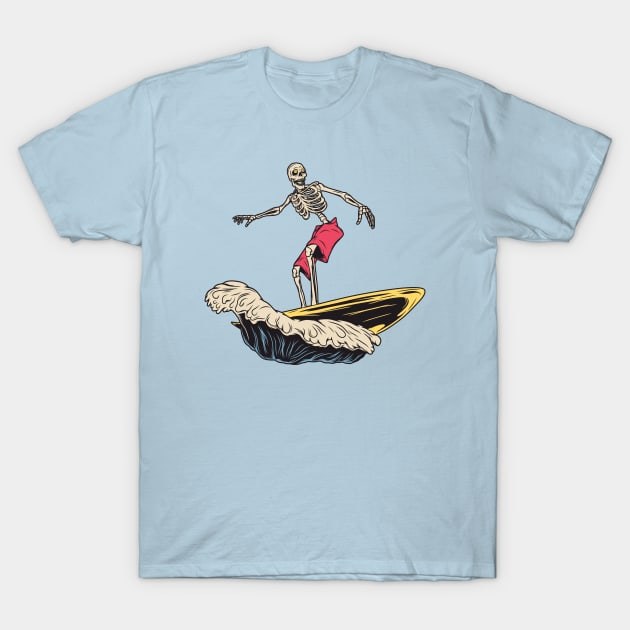 Retro Surfing Skeleton Cartoon T-Shirt by SLAG_Creative